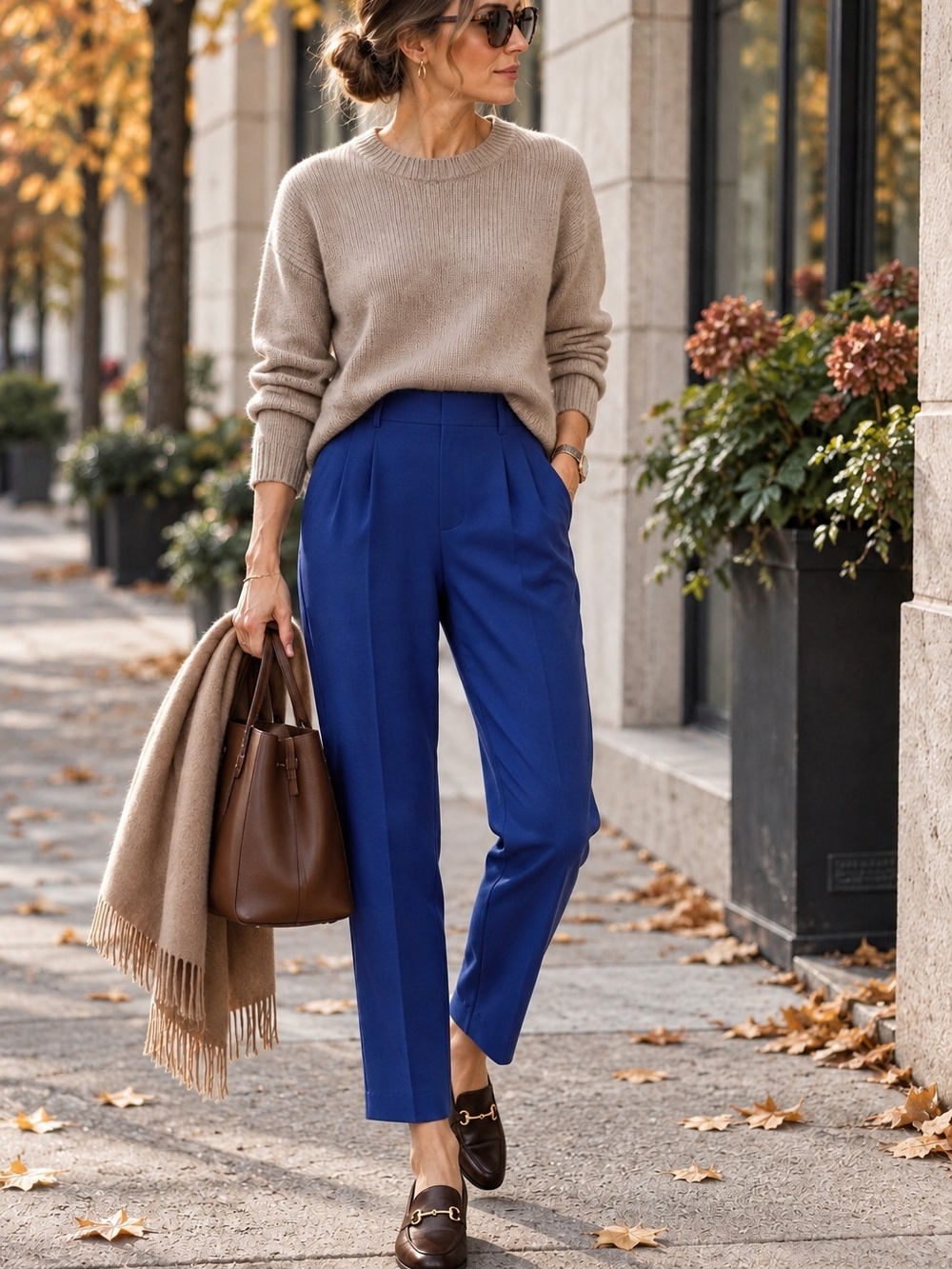 VINCE Classic High-Waist Tailored Trousers Pull On Pants in Cobalt Blue Size 8